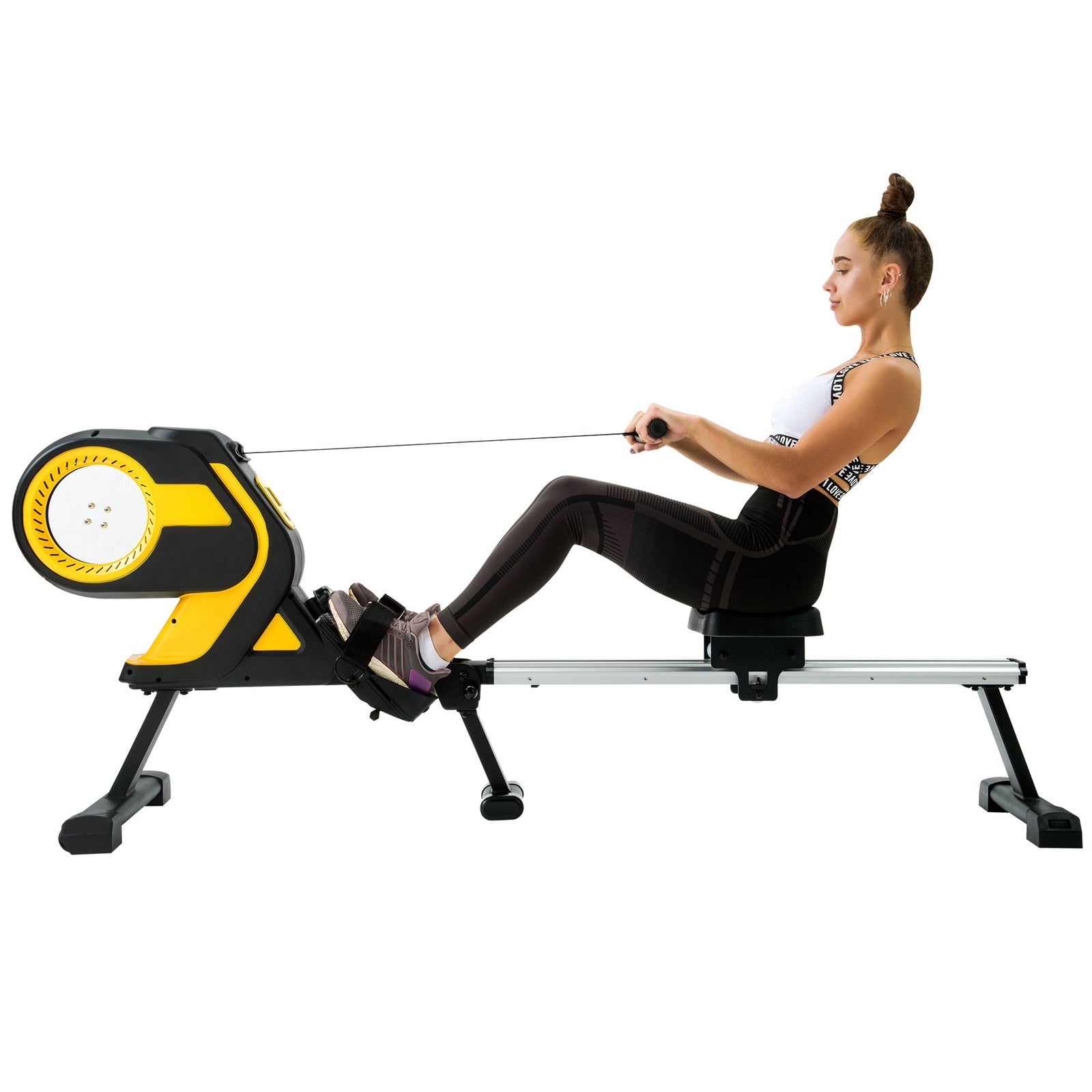 46" Slide Rail Compact Folding Cardio Workout Rowing Machine with LCD Monitor