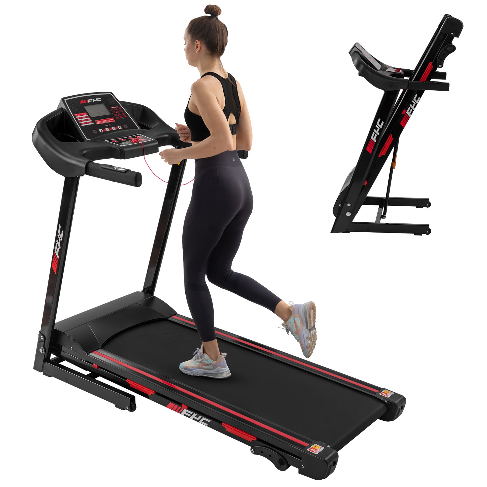 Black 3.5HP FYC Folding Electric Treadmill with Incline